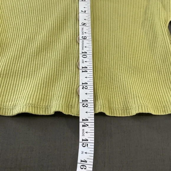 FREE PEOPLE Bridgette Ribbed Button Tank Green Cropped Cotton Summer Top M - Picture 9 of 10